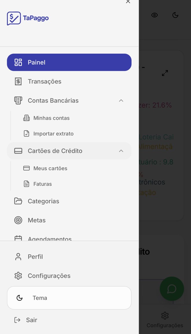 Menu do aplicativo TaPaggo